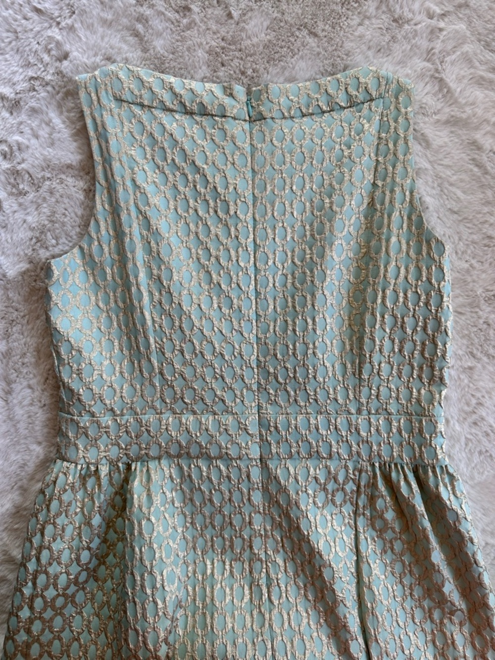Lauren Ralph Lauren Aqua Blue & Gold Brocade Metallic Jacquard Dress Size 14 - Picture 7 of 10
